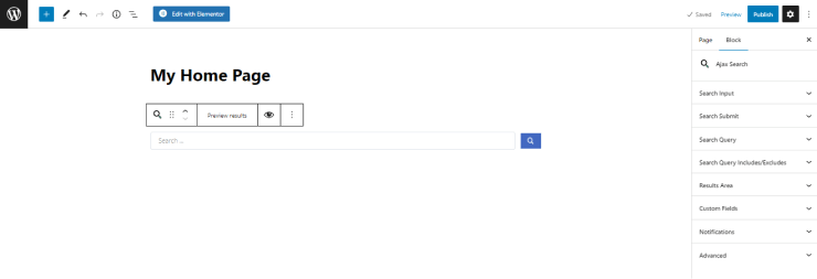 ajax search block for gutenberg