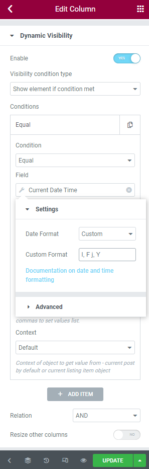 jetengine dynamic visibility value to compare
