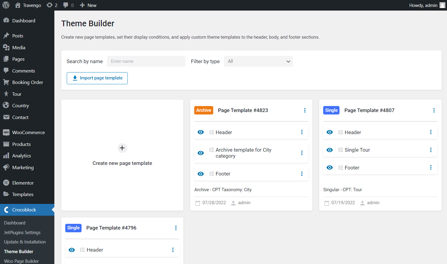 archive page template with body header and footer