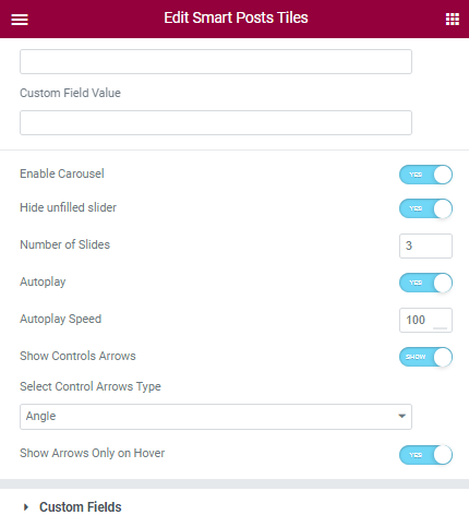 carousel settings of smart posts tiles widget