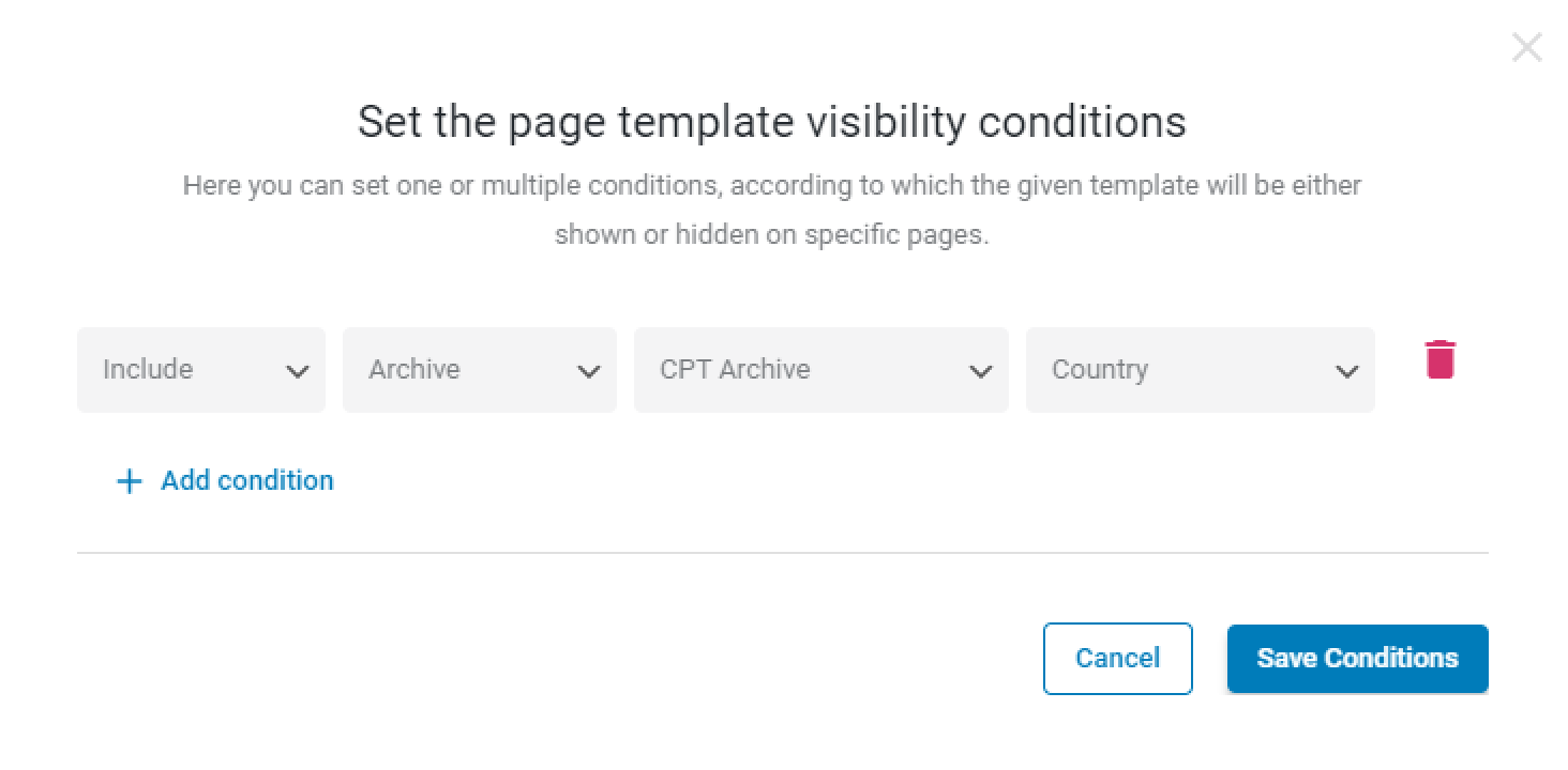 condition for the archive template for the jetengine cpt
