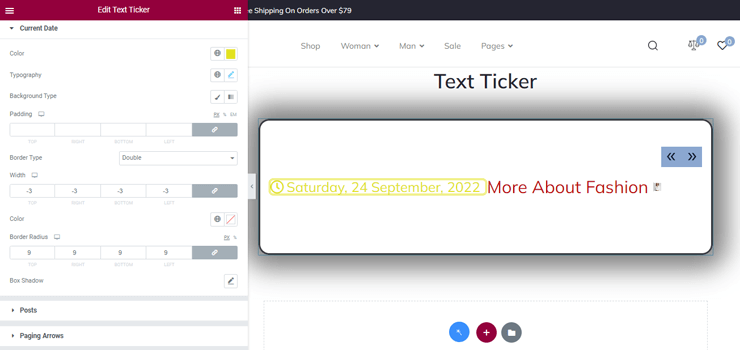 content date settings of text ticker widget
