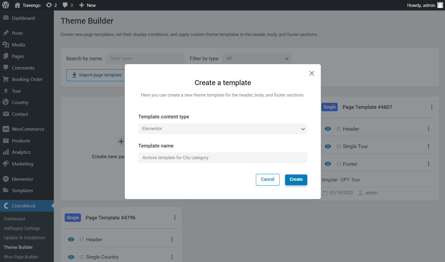 create a template pop-up