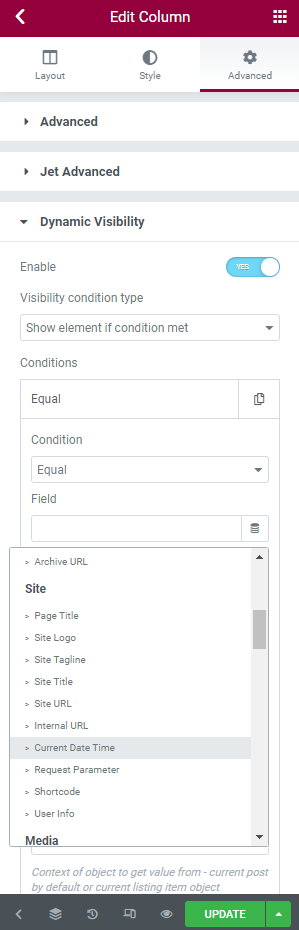 jetengine dynamic visibility settings