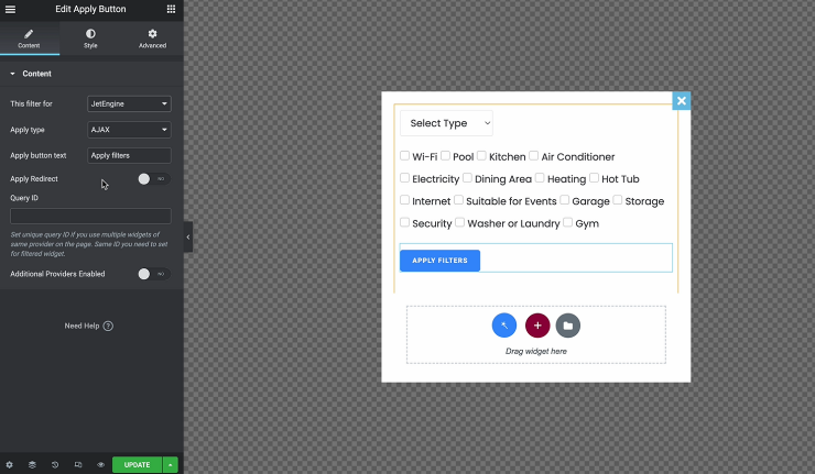 customize jetsmartfilters apply button