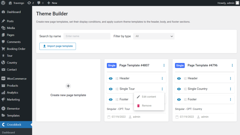 edit a single page for the child object in the theme builder