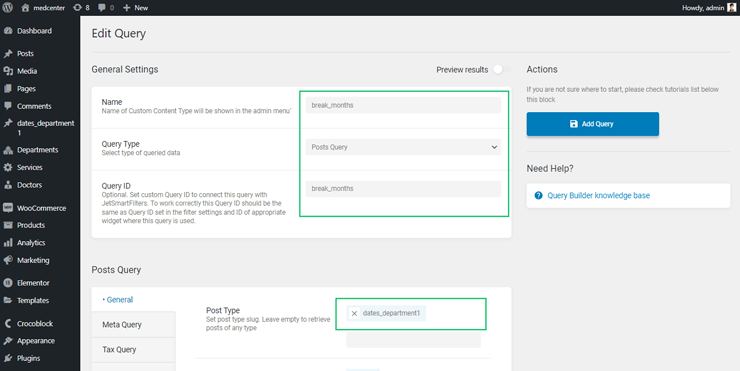 general settings of edit query tab