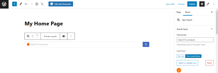 input icon field of ajax search form