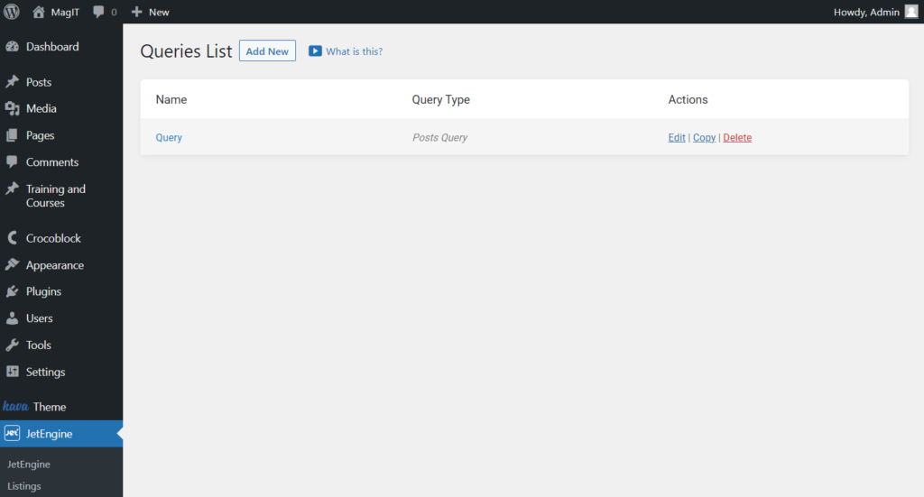 jetengine queries list and add new button