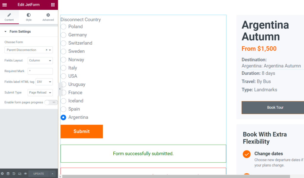 jetform on the child single page template