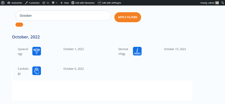 listing grid filtering results in gutenberg