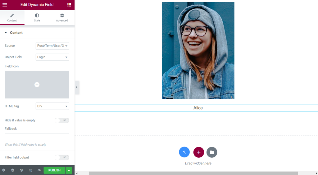 listing with dynamic widgets in elementor