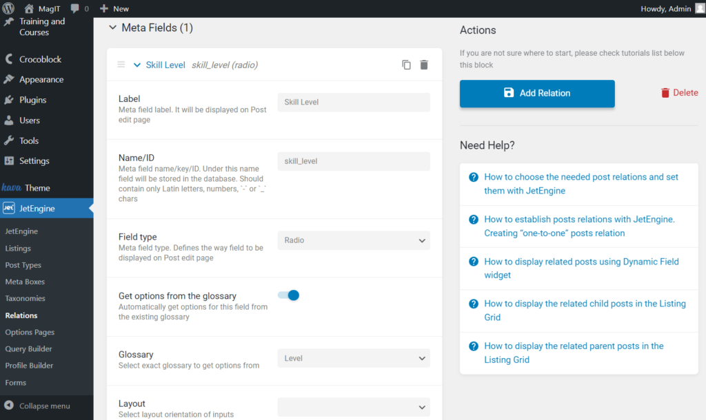 meta fields added to relation