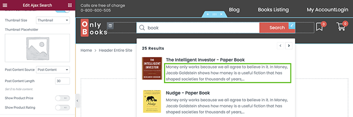 description of the product in the search results