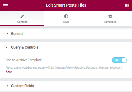 use as archive template settings