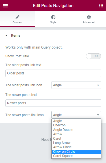 post navigation widget settings