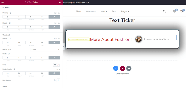 posts style settings of text ticker widget
