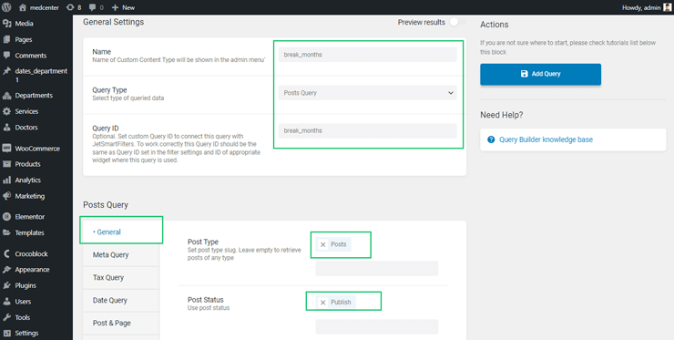 custom query settings for cpt listing in elementor