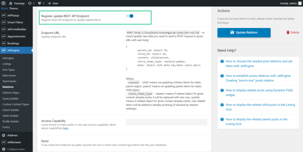 register update REST API endpoint