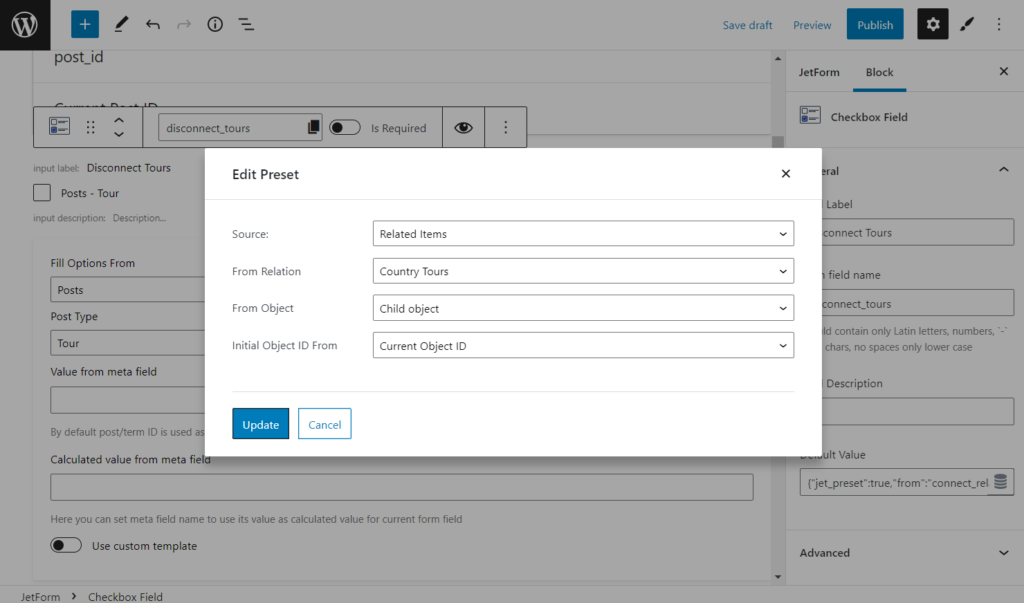 related items source for checkbox field
