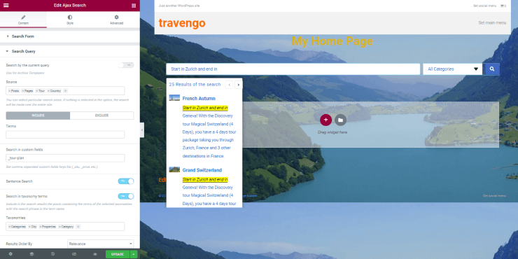 search results displayed
