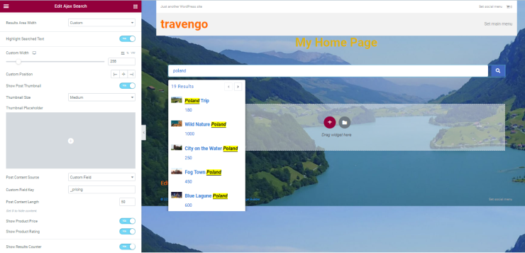 search in custom post types with ajax search results widgets
