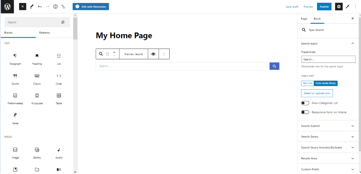 search bar in gutenberg