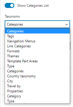 show categories list drop-down menu in gutenberg