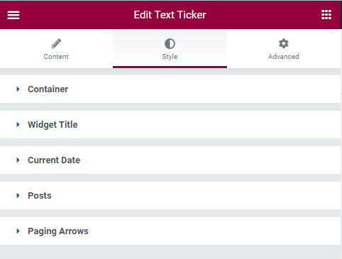 style settings of text ticker widget
