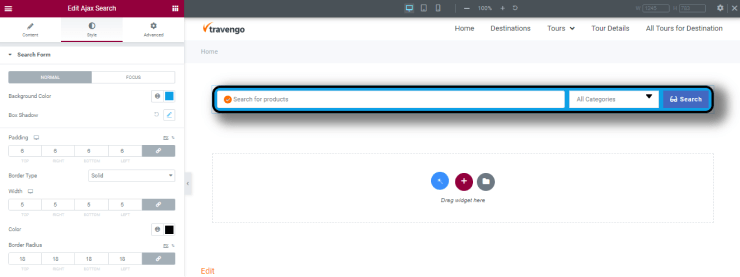 style tab of ajax search form