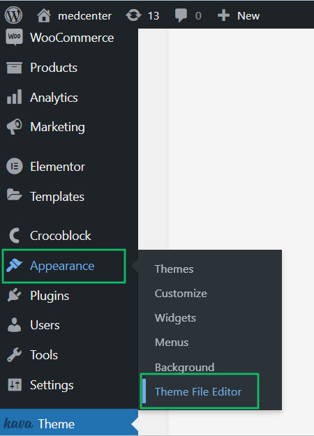 theme file editor tab