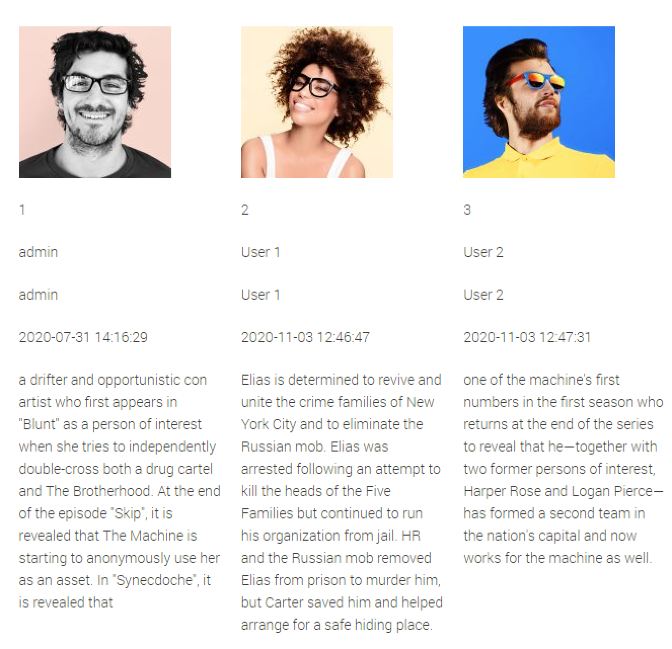 users listing grid