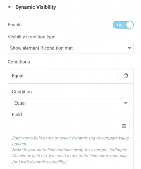 visibility condition type and conditions