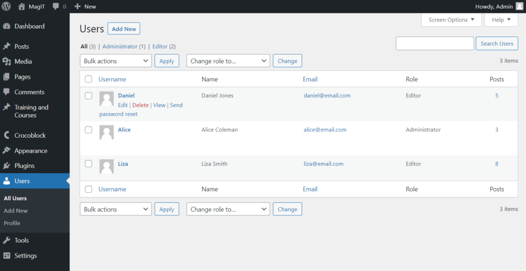 wordpress users list