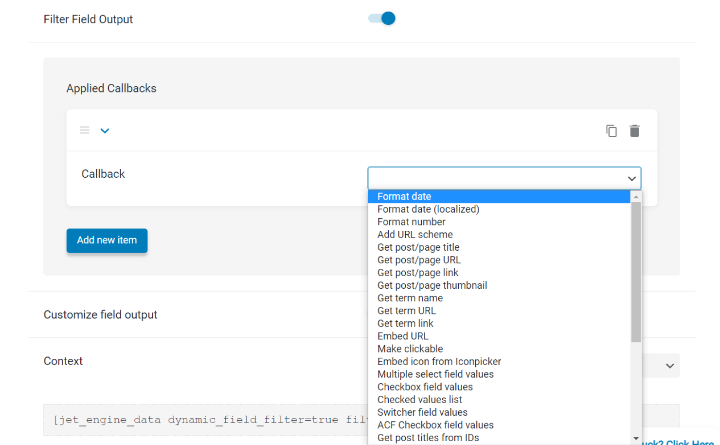 applied callback dropdown options