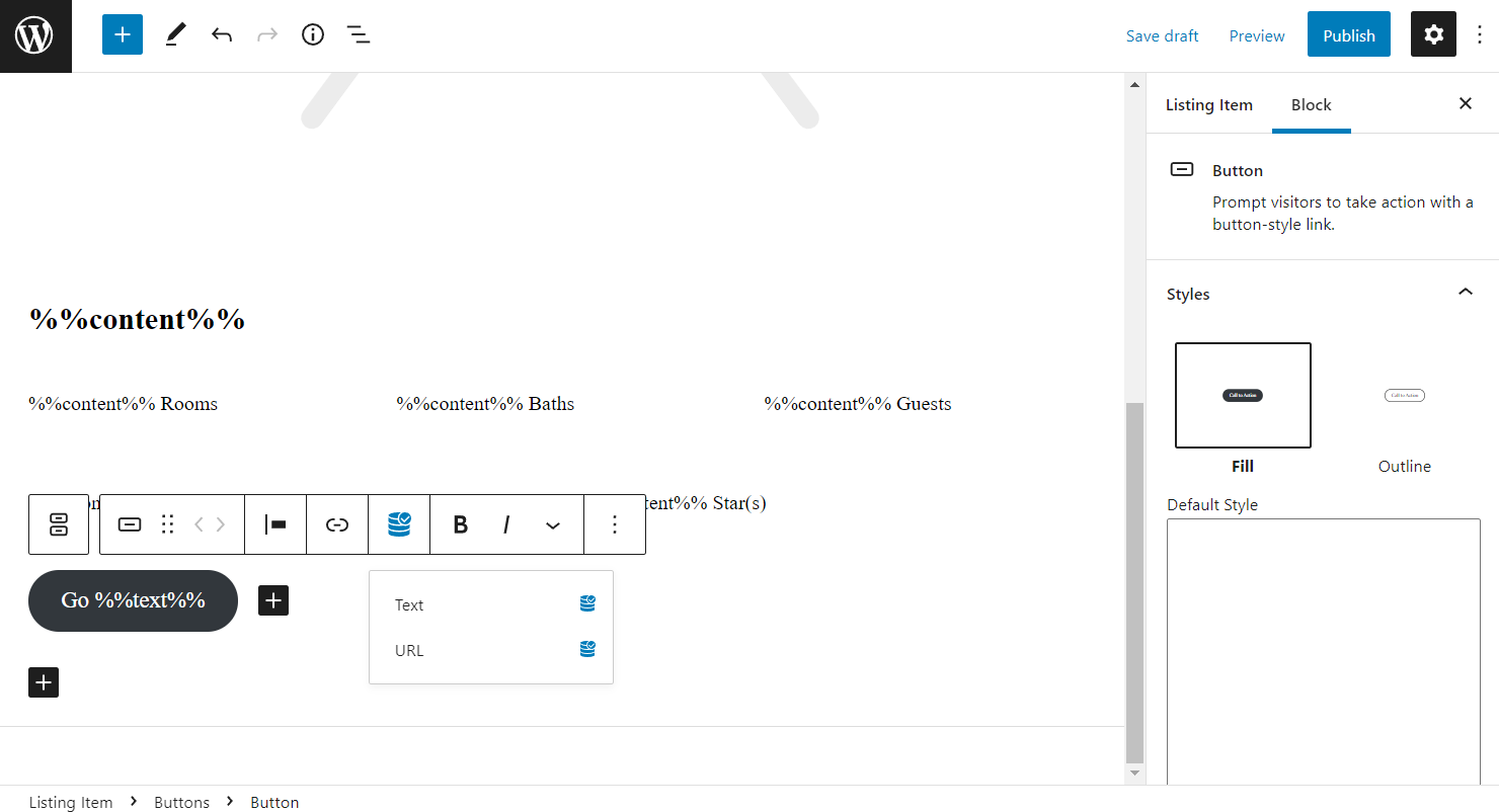 buttons dynamic content tag