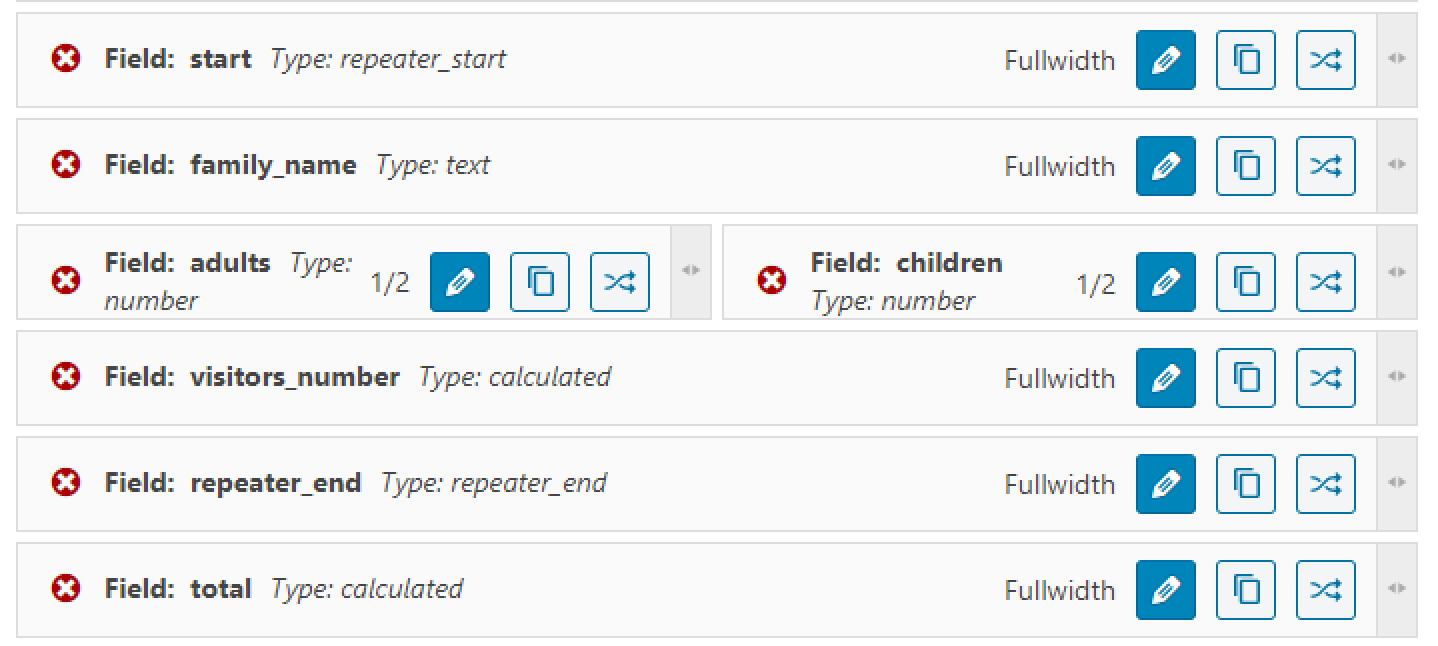 repeater fields group with calculated field outside