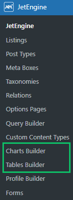 charts and tables builder tabs