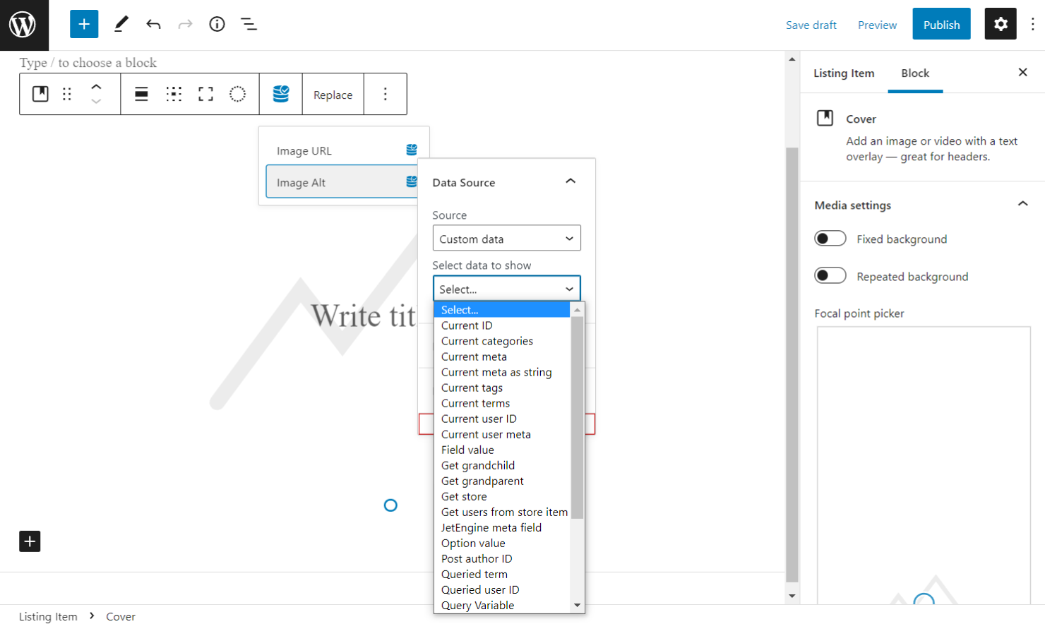 cover block custom data source