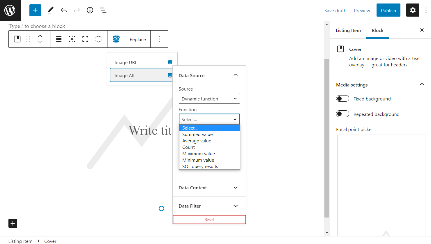 cover block dynamic function source function
