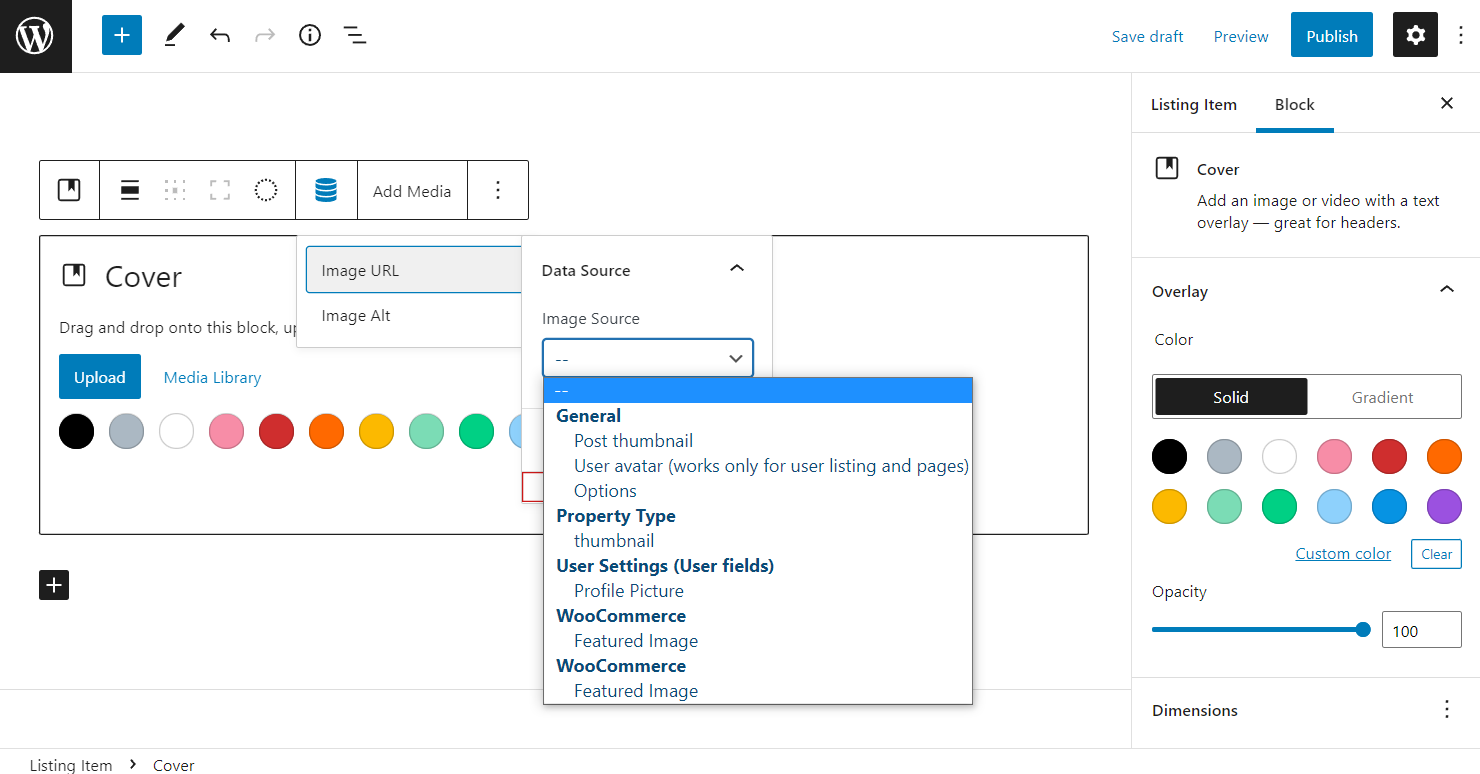 cover block image source dropdown