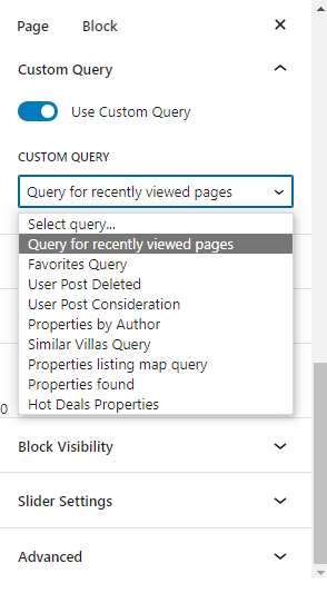 custom query settings of listing grid widget in gutenberg