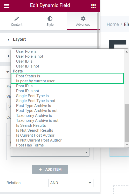 custom visibility conditions module in the dynamic visibility