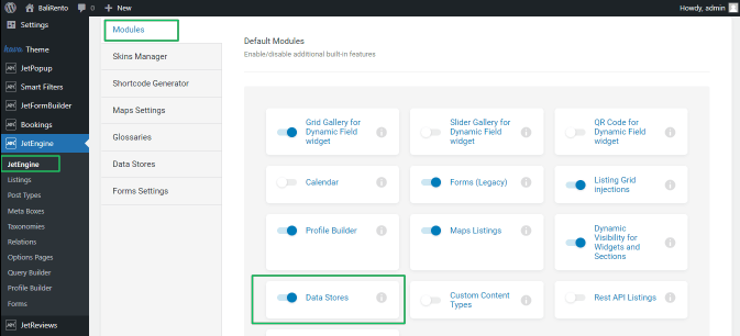 data stores module activation
