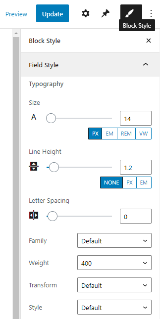 dynamic link block style settings