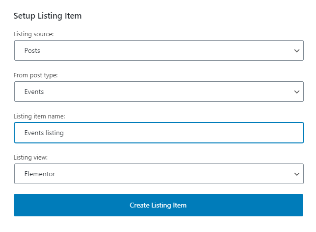 event listing creation