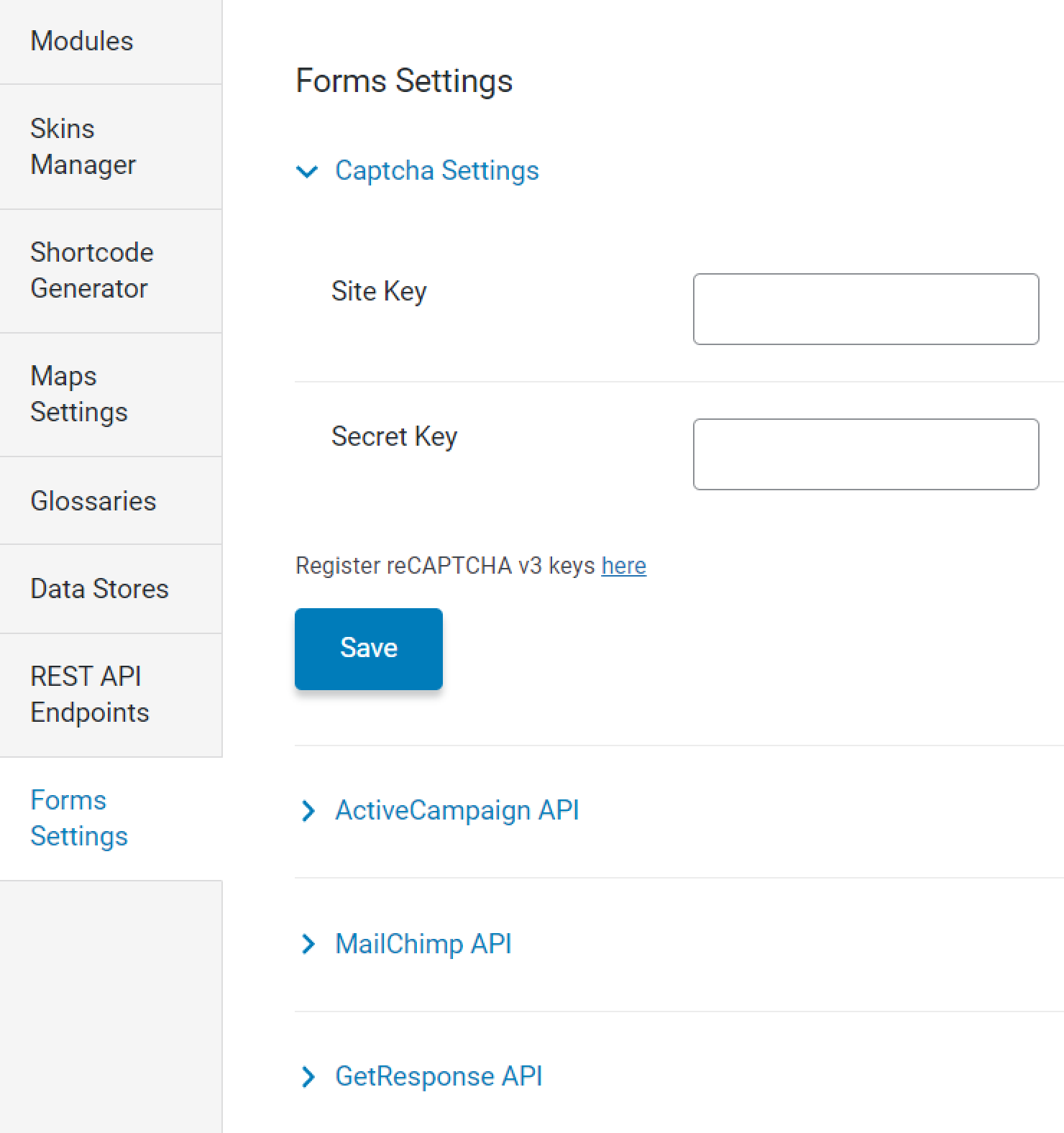 forms settings