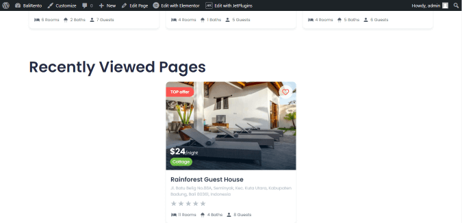 front end of recently viewed pages displaying in elementor