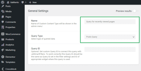 general settings of query