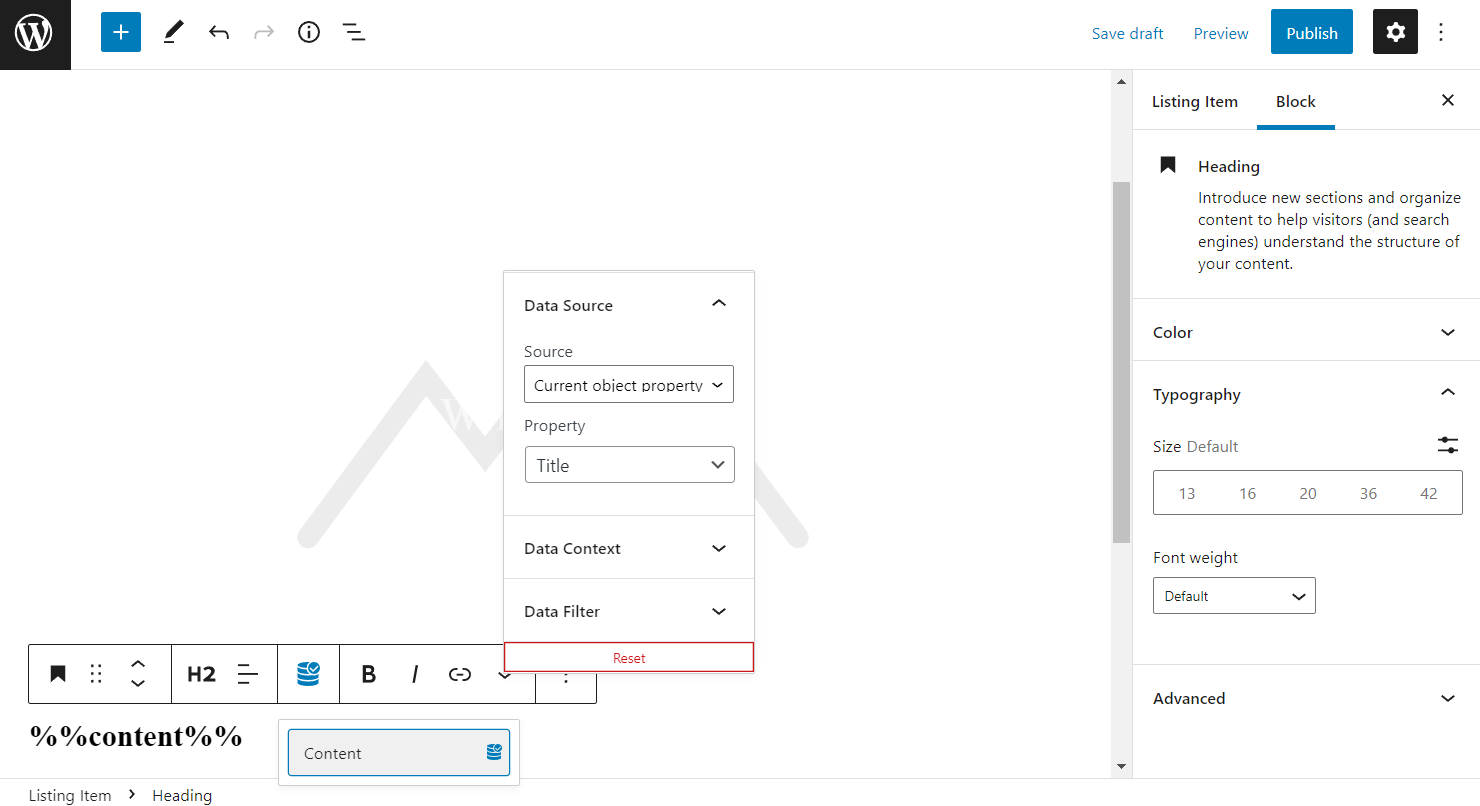 heading content tab